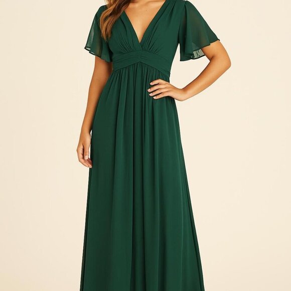 Showpo | August Emerald Green Flutter Sleeve Empire Maxi Dress  Size 6 | NWT - Picture 1 of 11